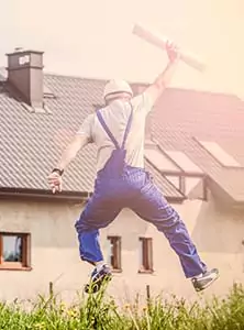 Man jumping for joy over fiber internet install
