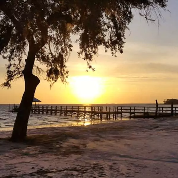 Shired Island dock at sunset